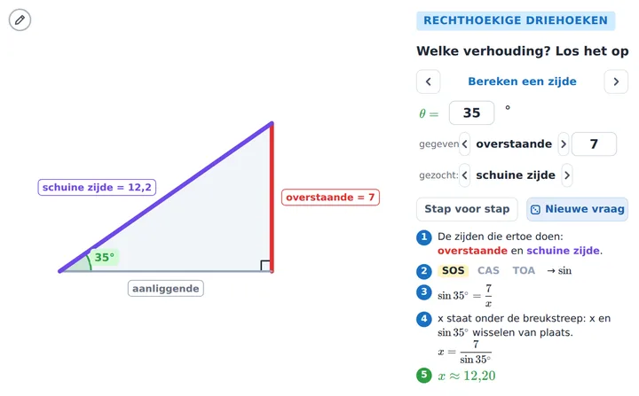 SOS-CAS-TOA: bereken een zijde of een hoek