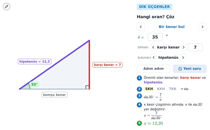 Sinüs, kosinüs, tanjant: kenar ya da açı bul